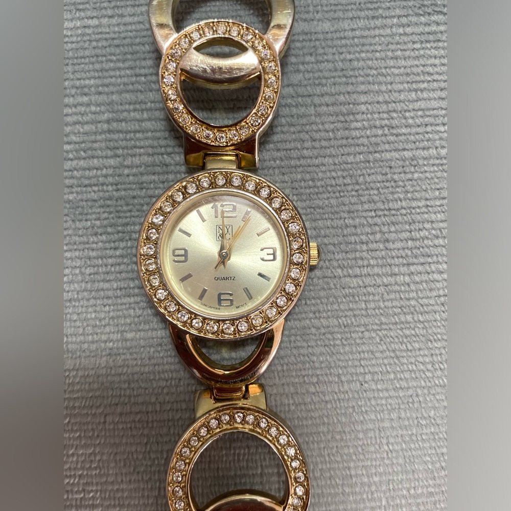 New York and Company watch gold and gemstone 7.5”, new battery EUC￼ - Picture 5 of 12